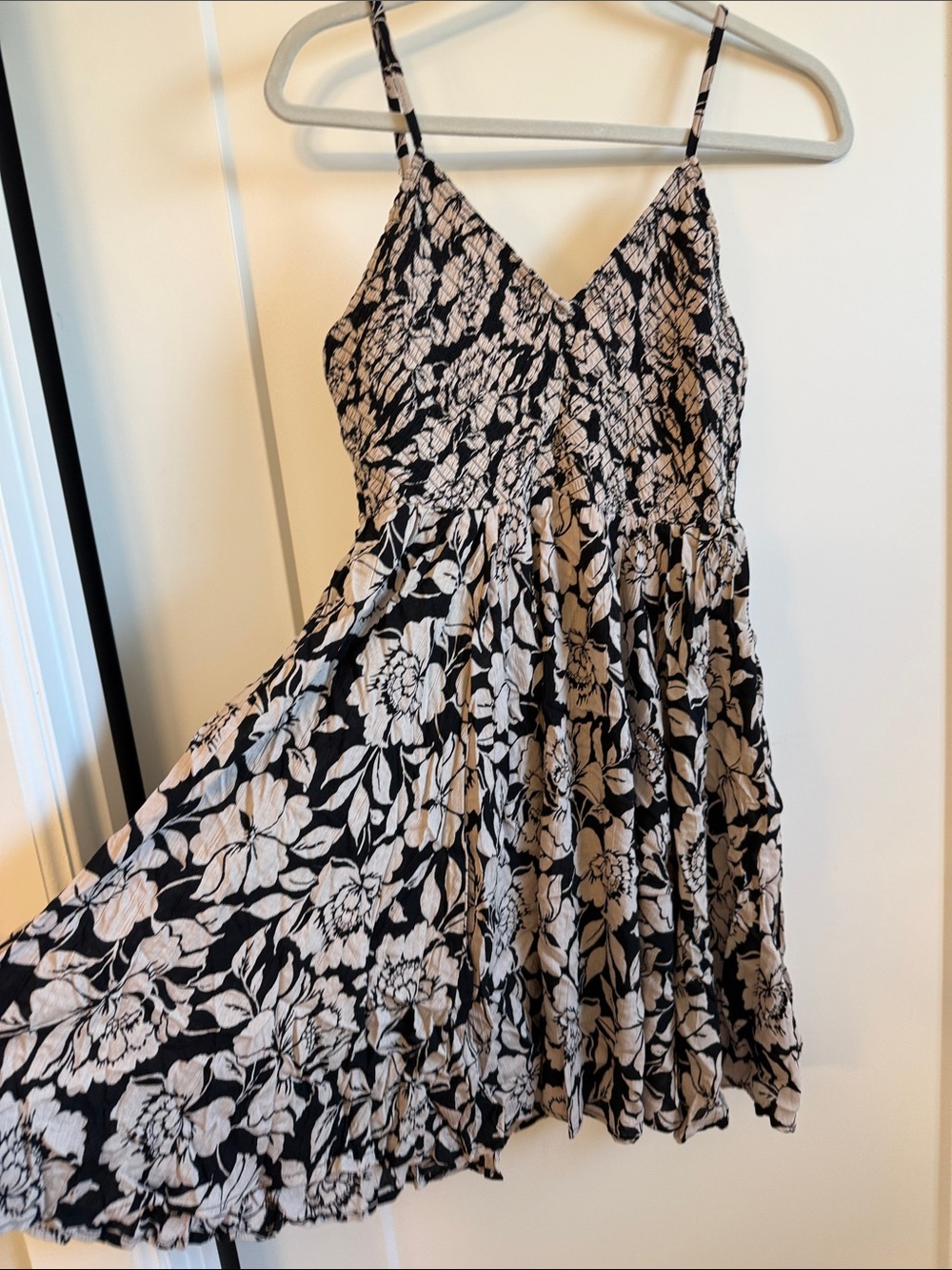 Angie Black and Cream Floral Smocked Mini Dress - Picture 3 of 4